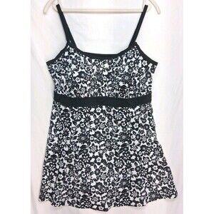 Fit4U Women 22W Swimsuit One Piece Black Floral Beach Resortwear Vacation